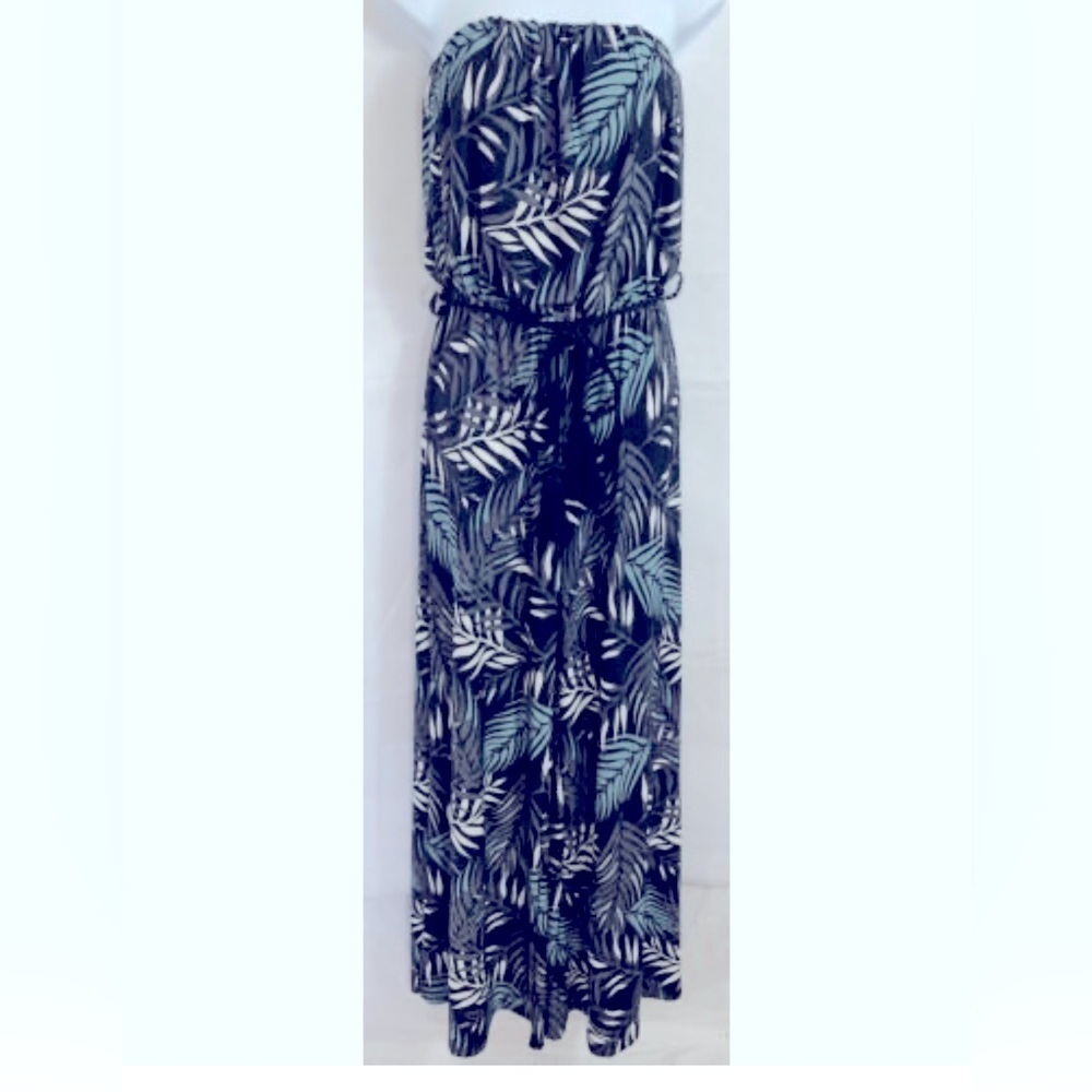 Women’s Sandiva Leaf Print Strapless Jumpsuit Elastic Waist Wide Leg Size XL